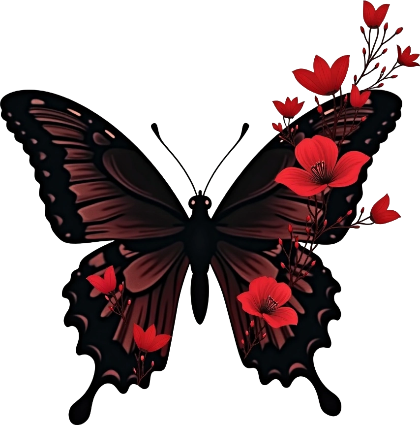 Elegant Butterfly with Red Flowers